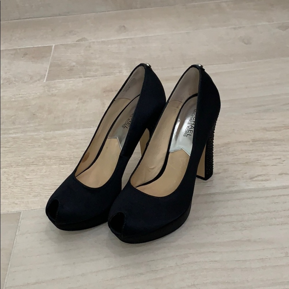 Michael Kors Black Satin Nadia Pump Rhinestones